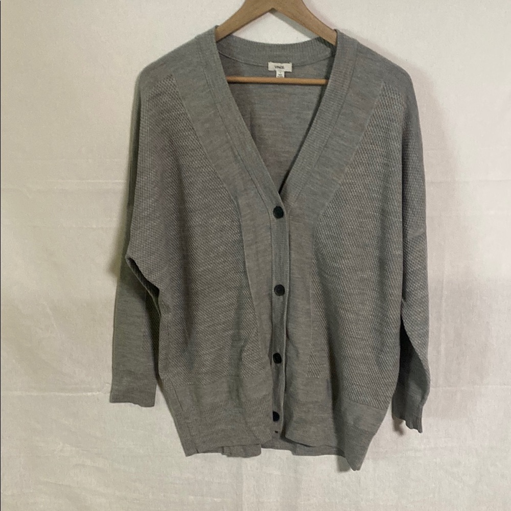 Vince Knit Wool and Silk Oversized Grey Cardigan V-Neck EUC Preppy Oversized